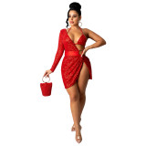 Skirt Summer Women's Sequin Bra Long Sleeve Low Back Dress Nightclub Two Piece Set