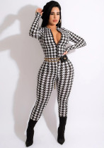 Spring Women's Plaid Print Round Neck Zipper Casual Jumpsuit Spring Women's Plaid Print Round Neck Zipper Casual Jumpsuit