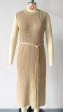 Spring Spring Solid Color Round Neck  Slit  Fashion Knitting Dress