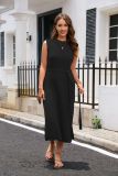 Spring Spring Solid Color Round Neck  Slit  Fashion Knitting Dress