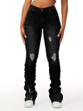 High-Waisted Women's Denim Bell Bottom Pants Trendy Slim Fit Ripped Women's Jeans