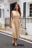Spring Spring Solid Color Round Neck  Slit  Fashion Knitting Dress