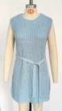 Spring Summer Women's Solid Color Round Neck Knitting Dress