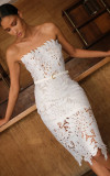 Women knitting sleeveless Strapless Lace white dress