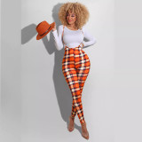 Spring Printed Long-Sleeved Slim Fit Women's Strap Casual Two Piece Pants Set