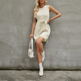Spring Summer Women's Solid Color Round Neck Knitting Dress
