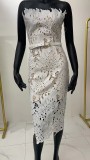 Women knitting sleeveless Strapless Lace white dress