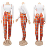 Spring Printed Long-Sleeved Slim Fit Women's Strap Casual Two Piece Pants Set