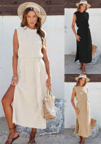 Spring Spring Solid Color Round Neck Slit Fashion Knitting Dress Spring Spring Solid Color Round Neck Slit Fashion Knitting Dress