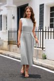 Spring Spring Solid Color Round Neck  Slit  Fashion Knitting Dress