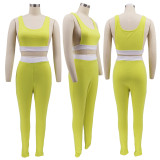 Women summer sexy vest and trousers Patchwork sports two-piece set