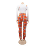 Spring Printed Long-Sleeved Slim Fit Women's Strap Casual Two Piece Pants Set