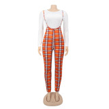 Spring Printed Long-Sleeved Slim Fit Women's Strap Casual Two Piece Pants Set