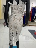 Women knitting sleeveless Strapless Lace white dress