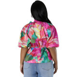 Spring Summer Women's Round Neck Fashion Casual Shirt
