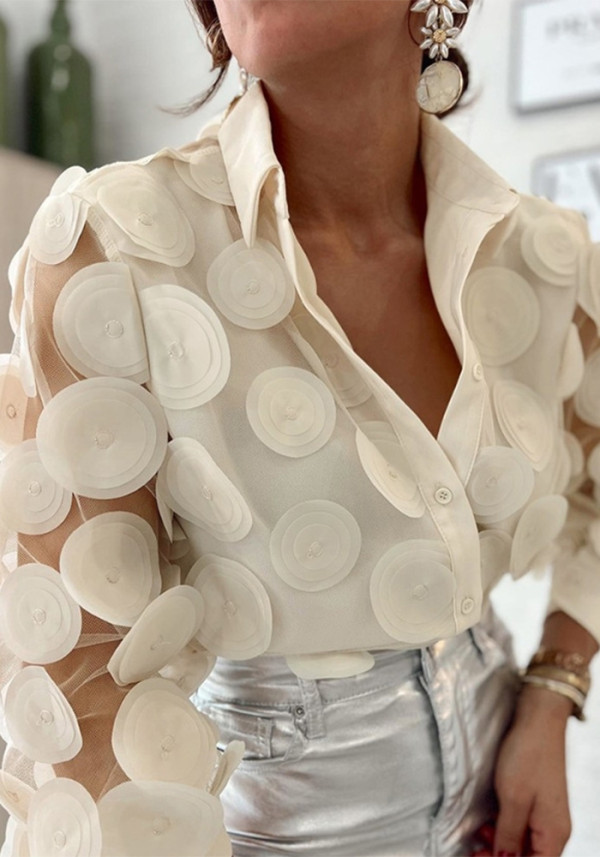 See-Through Mesh Embroidered Long Sleeve Shirt