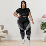 Plus Size Women's Sports Tight Fitting Yoga Two Piece Pants Set