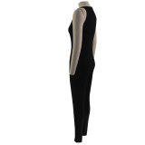 Women Solid Stretch Sleeveless Sexy Round Neck Jumpsuit