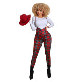 Spring Printed Long-Sleeved Slim Fit Women's Strap Casual Two Piece Pants Set