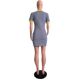 Summer Striped Print Pocket Dress