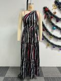 Women Sexy Print Lace-Up Slash Shoulder Backless Dress