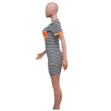 Summer Striped Print Pocket Dress