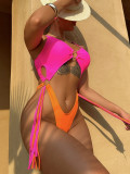 Women Sexy Hollow Steel Ring Tassel One-piece Swimwear