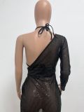 Skirt Summer Women's Sequin Bra Long Sleeve Low Back Dress Nightclub Two Piece Set
