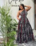 Women Sexy Print Lace-Up Slash Shoulder Backless Dress