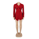 Women Solid Color Block Long Sleeve Casual Dress