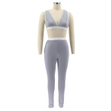 Women Solid Sling Elastic Casual Sports Two-piece Set