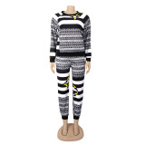 Women Long Sleeve Top and Pants Printed Casual Two-piece Set