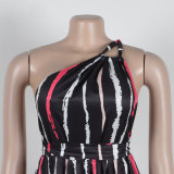 Women Sexy Print Lace-Up Slash Shoulder Backless Dress