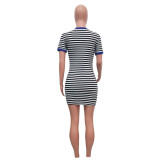 Summer Striped Print Pocket Dress
