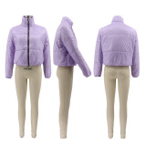 Women Solid Zipper Warm Padding Jacket