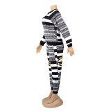 Women Long Sleeve Top and Pants Printed Casual Two-piece Set