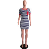 Summer Striped Print Pocket Dress