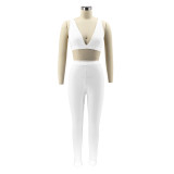 Women Solid Sling Elastic Casual Sports Two-piece Set