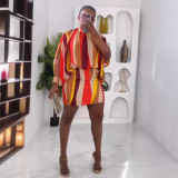 Women Sexy Color Stripe Print Lace-Up Bat Sleeves Bodycon Dress
