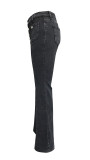 Spring Buttoned High Waist Denim Pants Women's Slim Fit Chic Bell Bottom Trousers