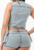 Women Multi-Pocket Vest and Casual Shorts Stretch Two-piece Set