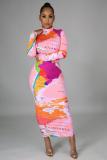 Long Sleeve High Neck Long Sleeve Fashionable Printed Long Dress
