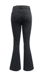 Spring Buttoned High Waist Denim Pants Women's Slim Fit Chic Bell Bottom Trousers
