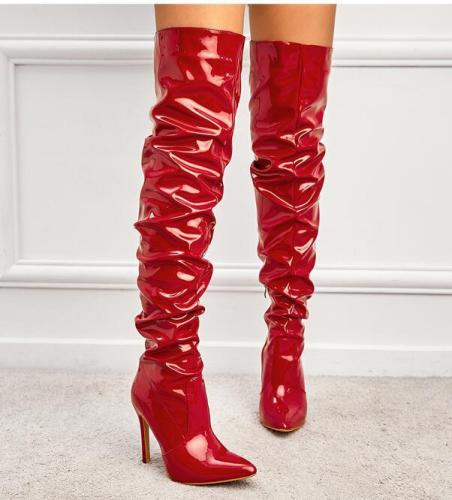 Women Pointed Toe Pu Leather Tall Black Zip Stiletto Boots