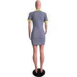 Summer Striped Print Pocket Dress