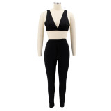 Women Solid Sling Elastic Casual Sports Two-piece Set
