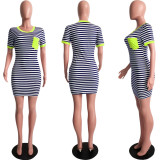 Summer Striped Print Pocket Dress