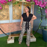 Women Printed Stretch Leopard Micro Bell Bottom Pants