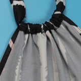 Women Sexy Print Lace-Up Slash Shoulder Backless Dress