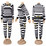 Women Long Sleeve Top and Pants Printed Casual Two-piece Set